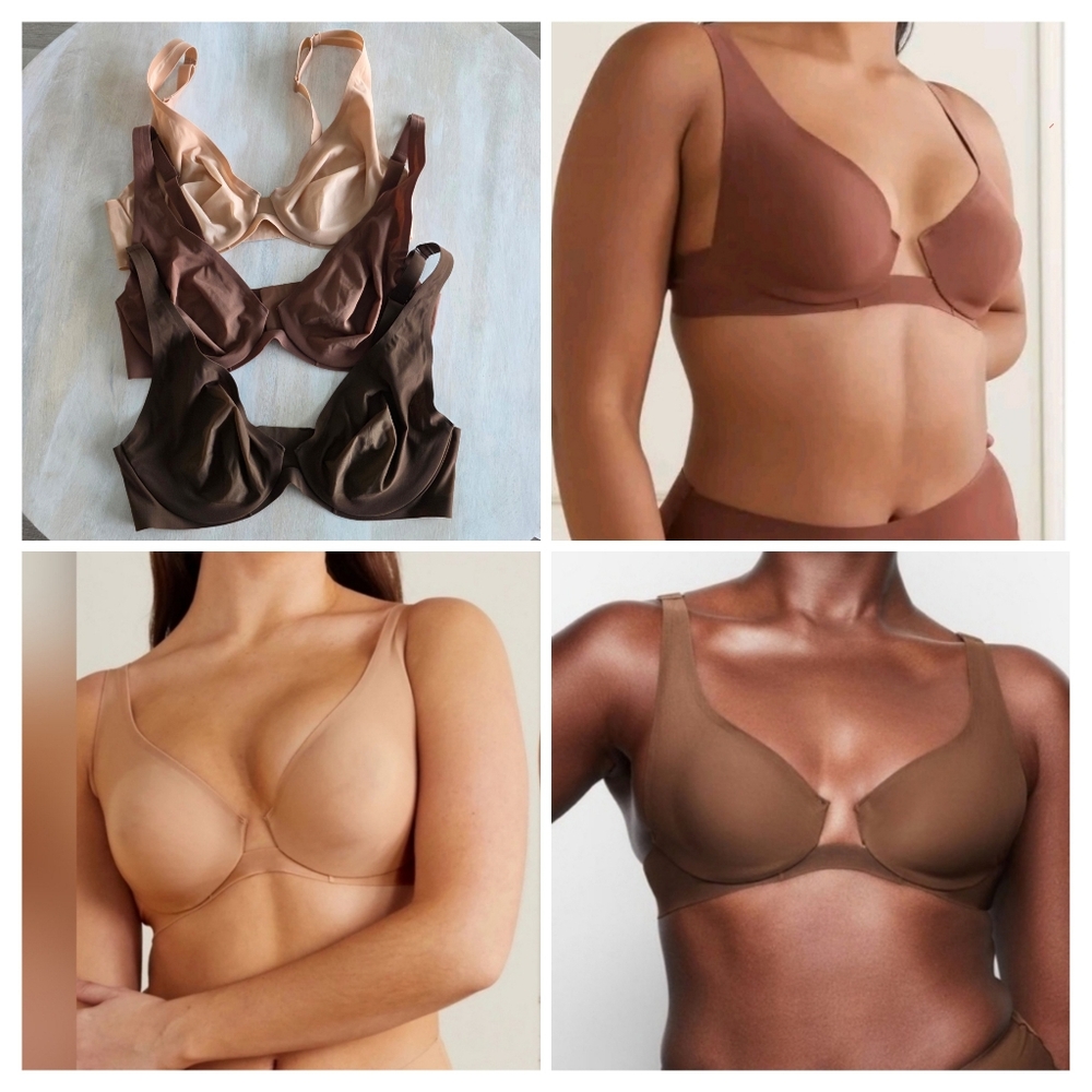 3pcs NWOT SKIMS Naked Underwire Plunge Bra 38D, HONEY, JASPER, COCOA